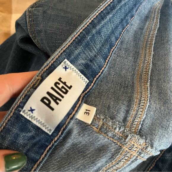 Paige High Rise Manhattan Bootcut Jeans in Spritz Distressed - Picture 5 of 8